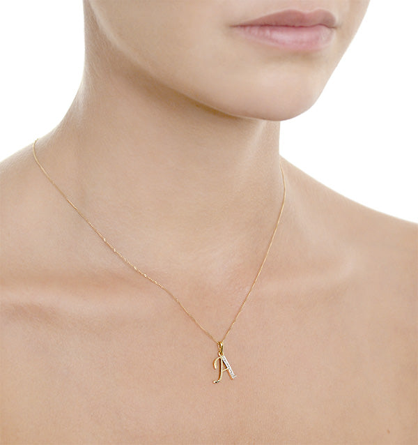 9K Gold Diamond Initial 'A' Necklace 0.05ct